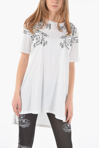 Crewneck Short Sleeved TARA LONG Printed Asymmetric T-shirt