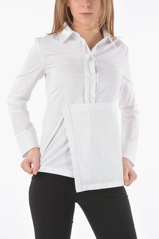 Pinstriped Half ORIONE Shirt with Wrap Detail