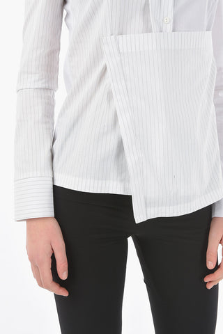 Pinstriped Half ORIONE Shirt with Wrap Detail