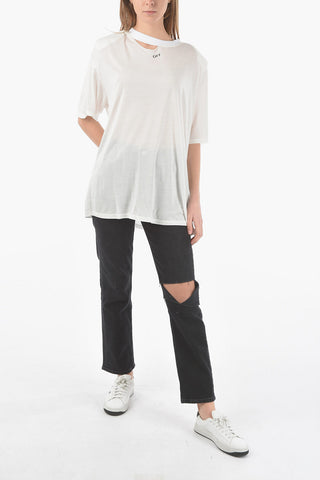 Logo Printed SHOULDER PAD Short Sleeved Crewneck T-shirt