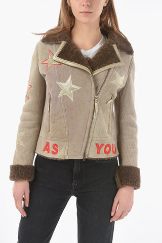 Bestickte Shearlingjacke