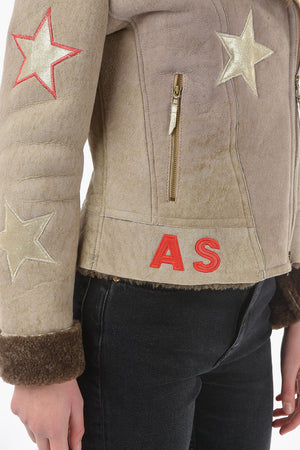Bestickte Shearlingjacke