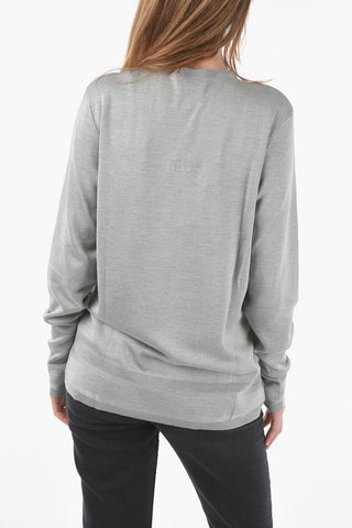 Silk Crewneck Sweater with Logo Embroidery