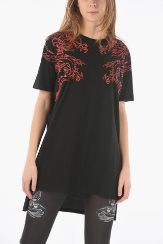 T-Shirt Asimmetrica Stampata TARA LONG A maniche Corte Girocollo