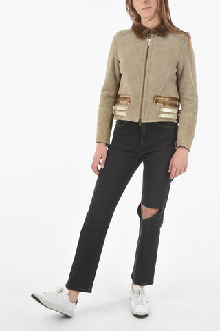 Bestickte Shearlingjacke