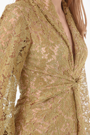 Macramé Lace Dress with V-Neck and Ruched Detail