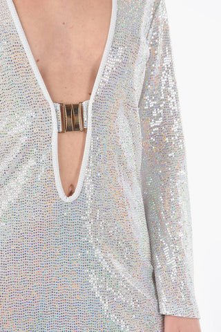 Holographic Effect Deep Neckline JULLIE Mini Dress