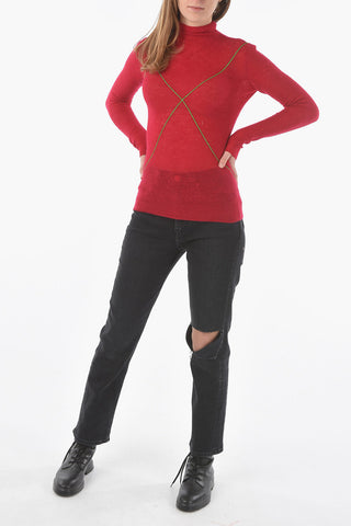 Mohair Turtle-neck Sweater with Contrasting Logo