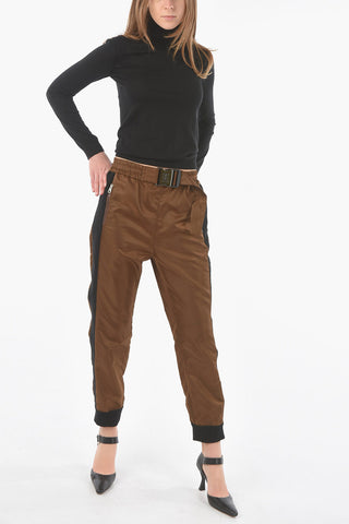 Tech Fabric Belted Joggers with Embroidered Logo