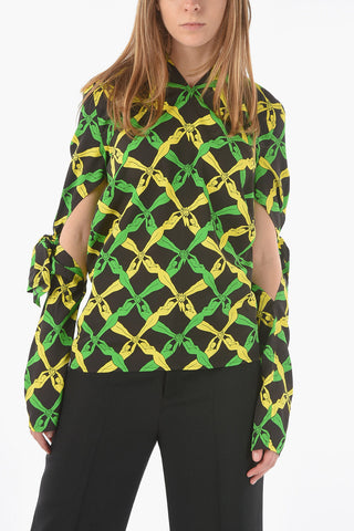 Long Sleeved Printed Tie Neck Dress