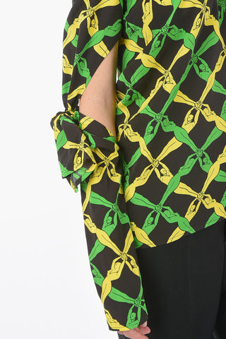 Long Sleeved Printed Tie Neck Dress