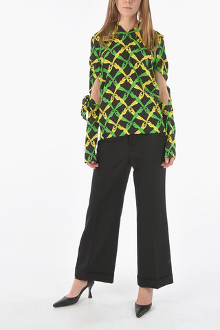 Long Sleeved Printed Tie Neck Dress