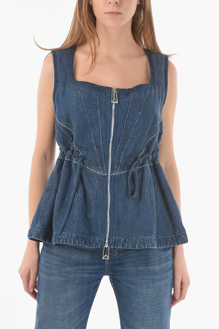 Zipped Denim FLUID Top With Drawstring