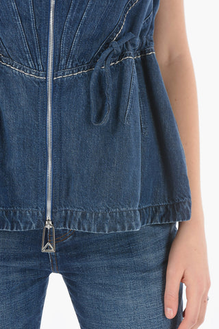 Zipped Denim FLUID Top With Drawstring
