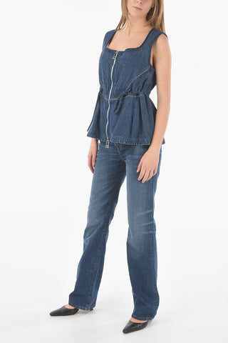 Zipped Denim FLUID Top With Drawstring
