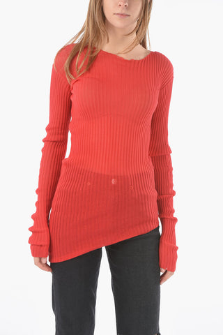 MM0 Ribbed Long Sleeve Asymmetrical Top
