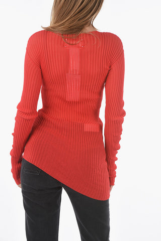 MM0 Ribbed Long Sleeve Asymmetrical Top