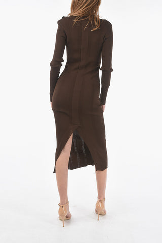Ribbed Maxi Bodycon Dress with V-Neck