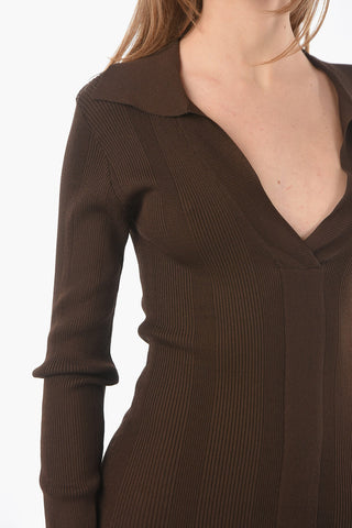 Ribbed Maxi Bodycon Dress with V-Neck