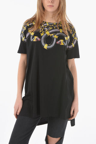 Crewneck Short Sleeved PERLA LONG Printed Asymmetric T-shirt