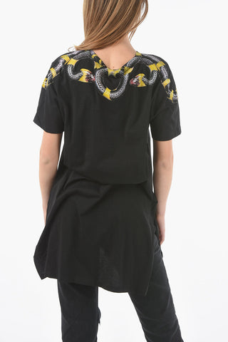 Crewneck Short Sleeved PERLA LONG Printed Asymmetric T-shirt