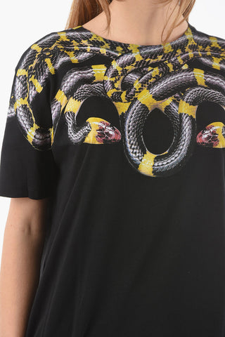 Crewneck Short Sleeved PERLA LONG Printed Asymmetric T-shirt
