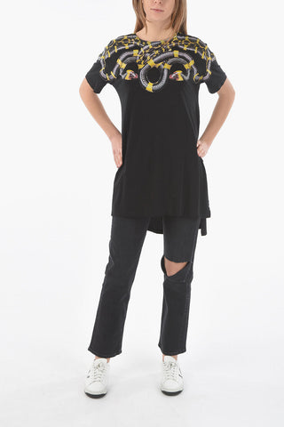 Crewneck Short Sleeved PERLA LONG Printed Asymmetric T-shirt
