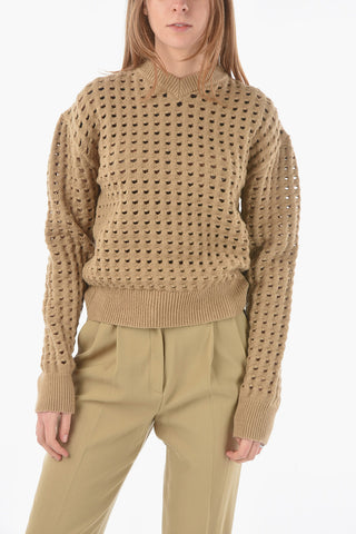 V-Neck Wool Blend Mesh Pullover