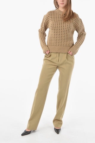 V-Neck Wool Blend Mesh Pullover