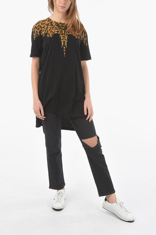 Crewneck Short Sleeved PENELOPE LONG Printed Asymmetric T-shirt