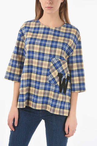 Oversized Plaid T-shirt with Maxi Monogram Patch