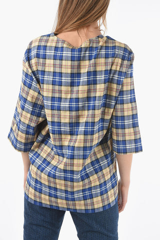 Oversized Plaid T-shirt with Maxi Monogram Patch