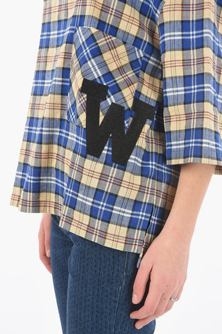 Oversized Plaid T-shirt with Maxi Monogram Patch