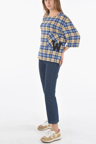 Oversized Plaid T-shirt with Maxi Monogram Patch