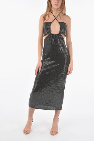 Holographic Effect bare back midi TAL halterneck dress