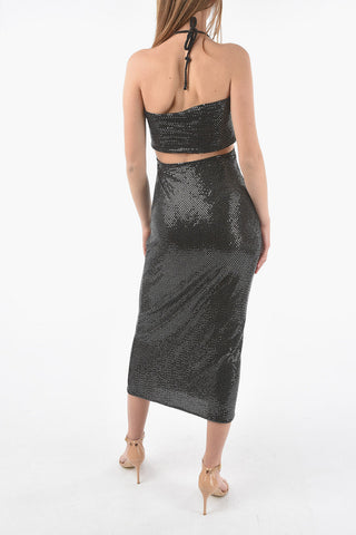 Holographic Effect bare back midi TAL halterneck dress