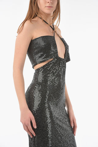 Holographic Effect bare back midi TAL halterneck dress