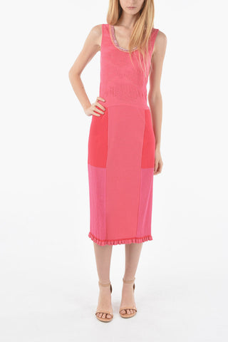 Velour Details Sleeveless Knitted Sheath Dress