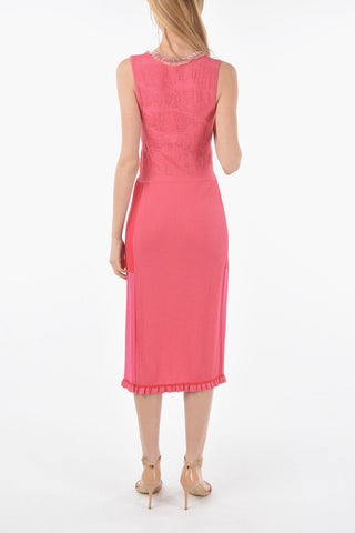 Velour Details Sleeveless Knitted Sheath Dress
