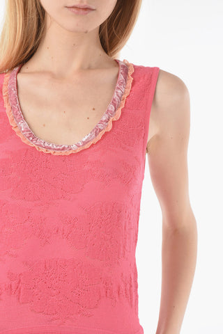 Velour Details Sleeveless Knitted Sheath Dress