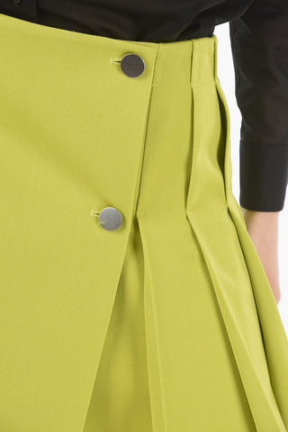 High-Waisted Pleated Wool Mini Skirt