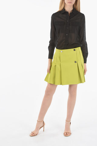 High-Waisted Pleated Wool Mini Skirt