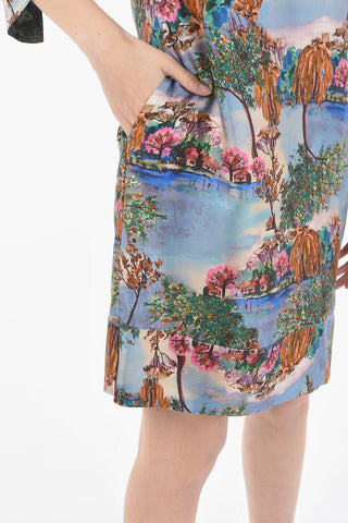 Silk Floral Printed Dress with Split on the Sleeve