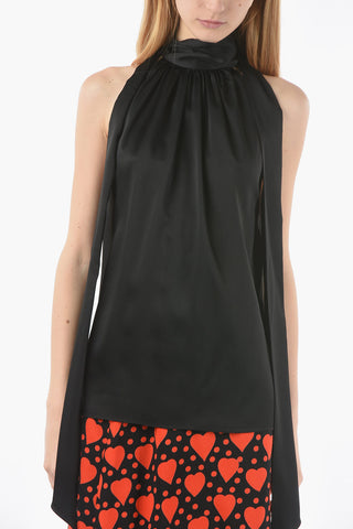 Sleeveless Satin Tie Neck Top