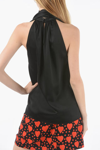 Sleeveless Satin Tie Neck Top