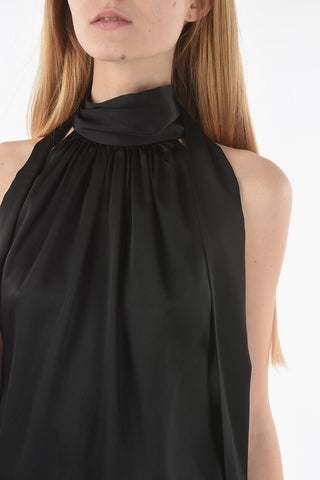 Sleeveless Satin Tie Neck Top