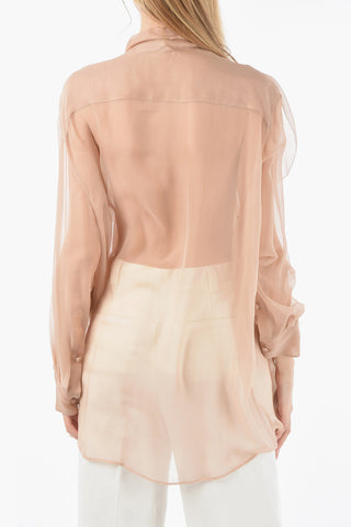 Blusa In Seta Sheer Con Rouches E Colletto A Fiocco