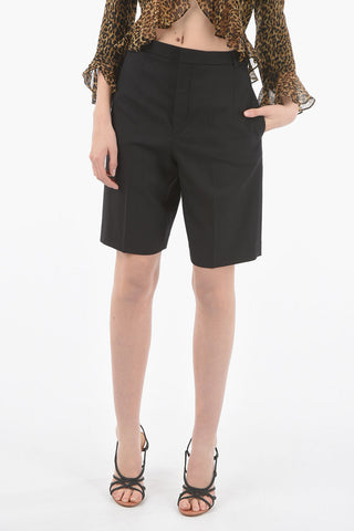 Hidden Buttoning Herringbone Wool Shorts