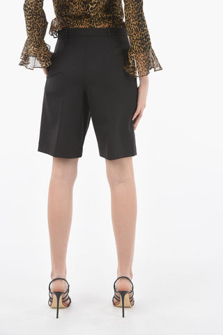 Hidden Buttoning Herringbone Wool Shorts