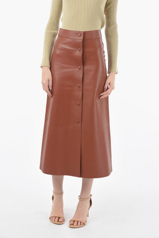 Soft-leather High-waisted Maxi Skirt with Button-fastening